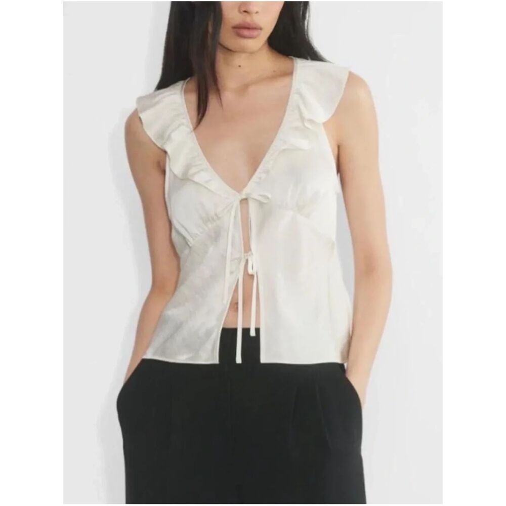 ARITZIA Wilfred Tonka Satin Ruffled Blouse Ivory Small